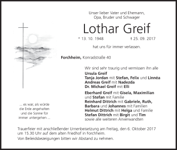 Anzeige von Lothar Greif von MGO