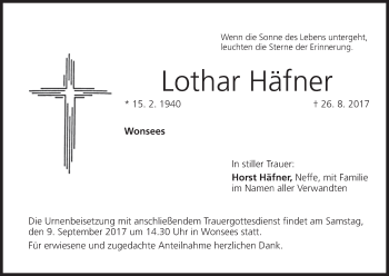 Anzeige von Lothar Häfner von MGO