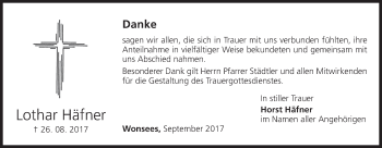 Anzeige von Lothar Häfner von MGO