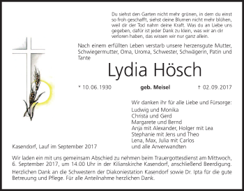Anzeige von Lydia Hösch von MGO