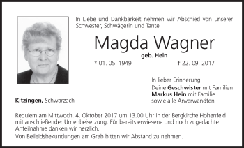 Anzeige von Magda Wagner von MGO