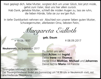 Anzeige von Margareta Eidloth von MGO