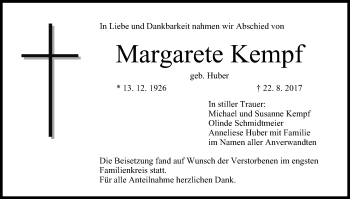Anzeige von Margarete Kempf von MGO