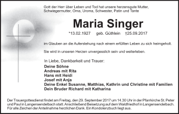 Anzeige von Maria Singer von MGO