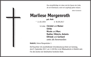Anzeige von Marliese Morgenroth von MGO