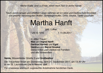 Anzeige von Martha Hanft von MGO