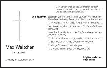 Anzeige von Max Welscher von MGO