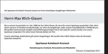 Anzeige von Max Wich-Glasen von MGO