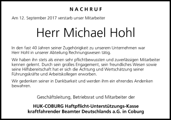Anzeige von Michael Hohl von MGO