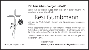 Anzeige von Resi Gumbmann von MGO