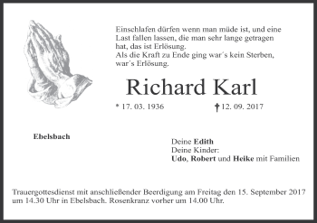 Anzeige von Richard Karl von MGO