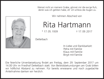Anzeige von Rita Hartmann von MGO