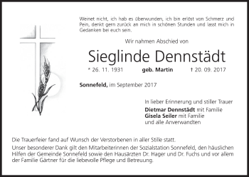 Anzeige von Sieglinde Dennstädt von MGO