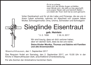 Anzeige von Sieglinde Eisentraut von MGO