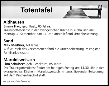 Anzeige von Totentafel vom 01.09.2017 von MGO