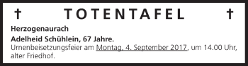 Anzeige von Totentafel vom 02.09.2017 von MGO