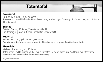 Anzeige von Totentafel vom 05.09.2017 von MGO