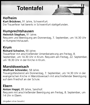 Anzeige von Totentafel vom 06.09.2017 von MGO