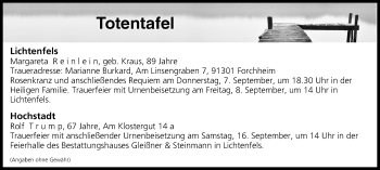 Anzeige von Totentafel vom 06.09.2017 von MGO