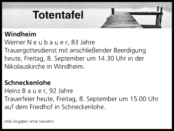 Anzeige von Totentafel vom 08.09.2017 von MGO