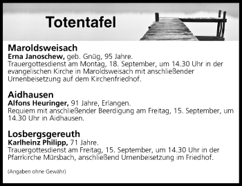 Anzeige von Totentafel vom 14.09.2017 von MGO