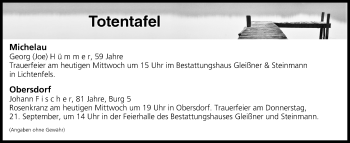 Anzeige von Totentafel vom 20.09.2017 von MGO