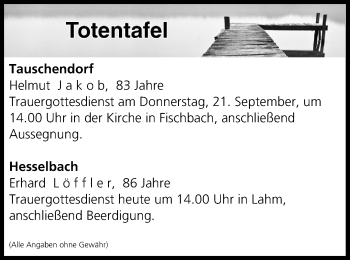 Anzeige von Totentafel vom 20.09.2017 von MGO
