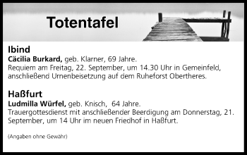 Anzeige von Totentafel vom 21.09.2017 von MGO