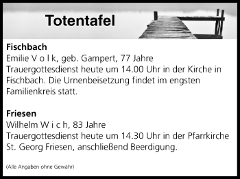 Anzeige von Totentafel vom 22.09.2017 von MGO