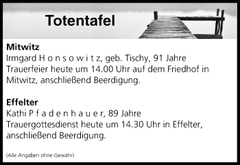 Anzeige von Totentafel vom 26.09.2017 von MGO
