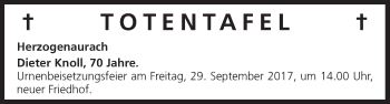 Anzeige von Totentafel vom 26.09.2017 von MGO