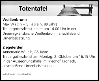 Anzeige von Totentafel vom 29.09.2017 von MGO