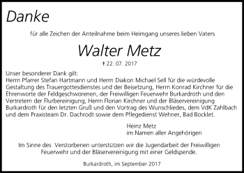 Anzeige von Walter Metz von MGO