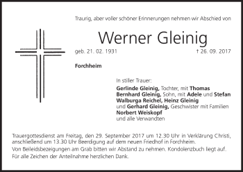 Anzeige von Werner Gleinig von MGO