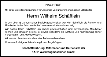 Anzeige von Wilhelm Schäftlein von MGO