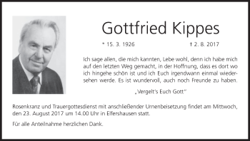 Anzeige von Gottfried Kippes 