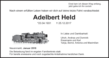 Anzeige von Adelbert Held von MGO