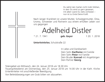 Anzeige von Adelheid Distler von MGO