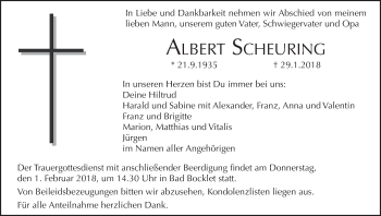 Anzeige von Albert Scheuring von MGO