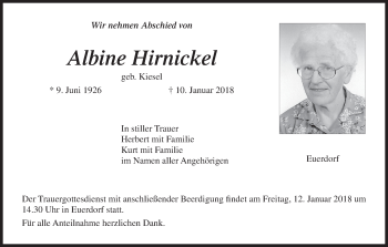 Anzeige von Albine Hinnickel von MGO