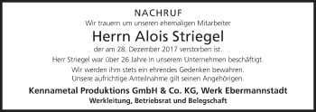 Anzeige von Alois Striegel von MGO