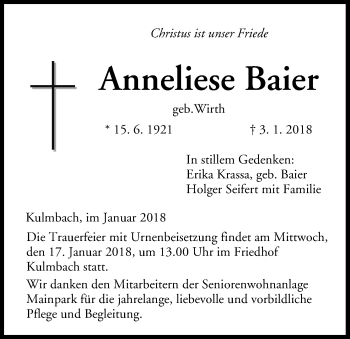 Anzeige von Anneliese Baier von MGO
