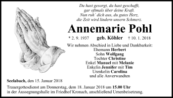 Anzeige von Annemarie Pohl von MGO