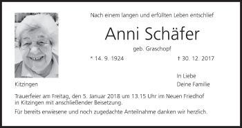 Anzeige von Anni Schäfer von MGO