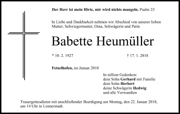 Anzeige von Babette Heumüller von MGO