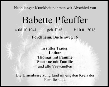 Anzeige von Babette Pfeuffer von MGO