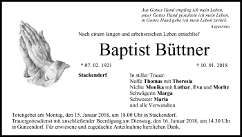 Anzeige von Baptist Büttner von MGO