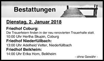 Anzeige von Bestattungen vom 02.01.2018 von MGO