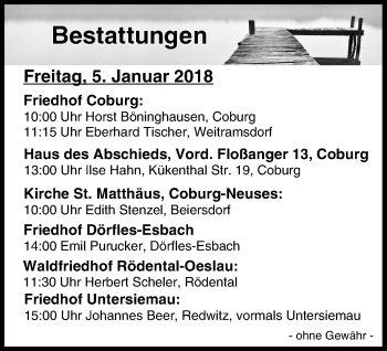 Anzeige von Bestattungen vom 05.01.2018 von MGO