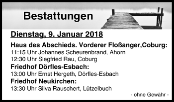 Anzeige von Bestattungen vom 09.01.2018 von MGO